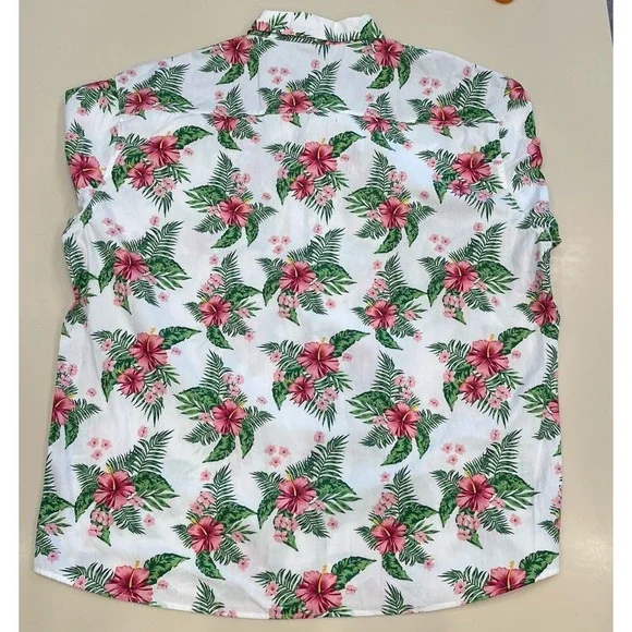 Free Planet S/S Button Up Hibiscus Floral Men's White Hawaiian Shirt Size 4X NWT - Picture 8 of 8
